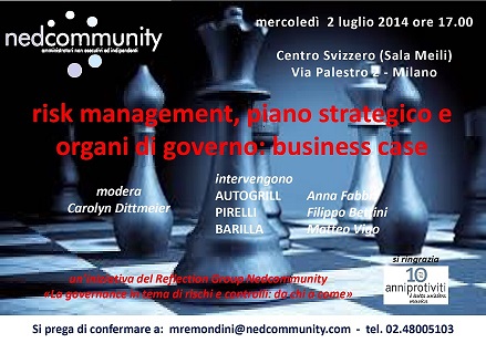 Risk management, Piano strategico e Organi di governo: casi a confronto, incontro a Milano con Pirelli, Autogrill, Barilla